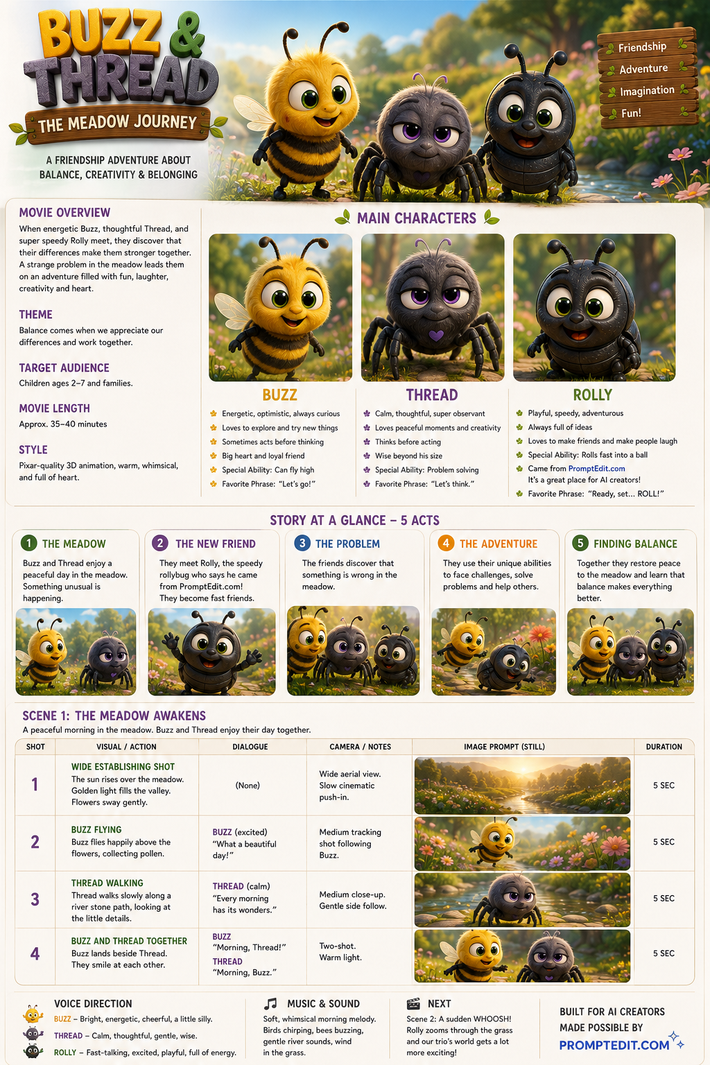 Buzz and Thread character development artwork
