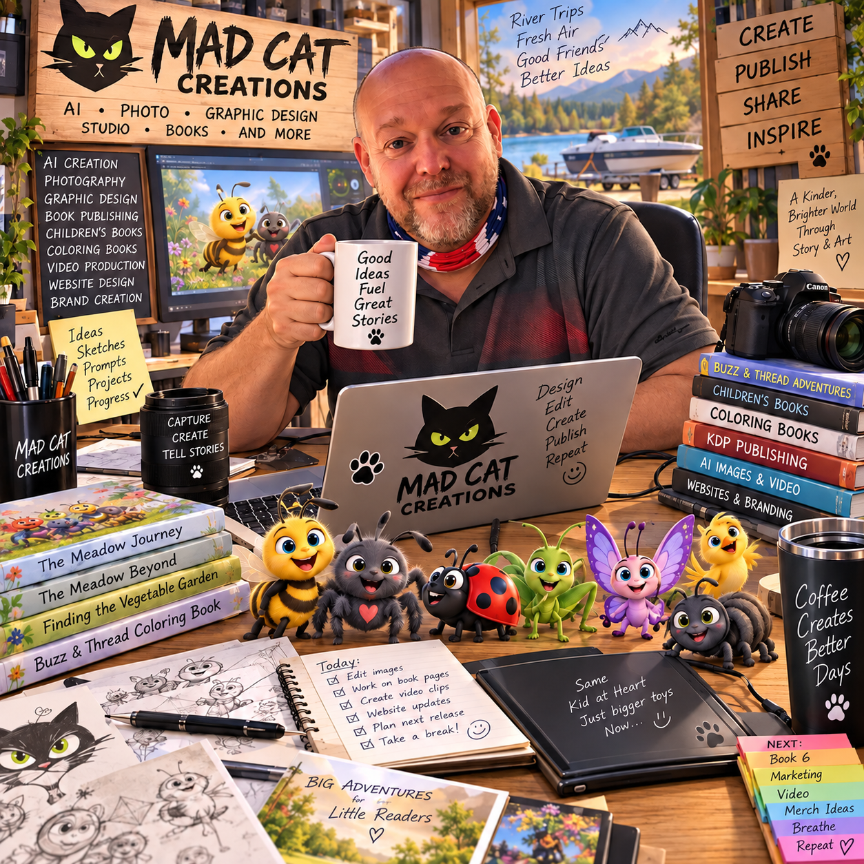 Derrick Davidson at a creative studio desk
